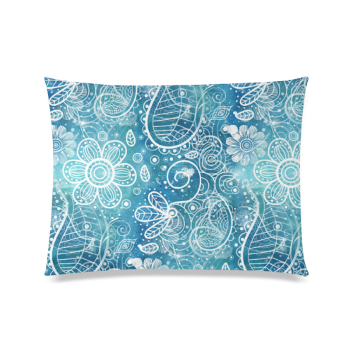 Blue Floral Doodle Dreams Custom Zippered Pillow Case 20"x26"(Twin Sides)
