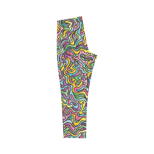 Colorful Tidal Pool, abstract animals, doodle Capri Legging (Model L02)