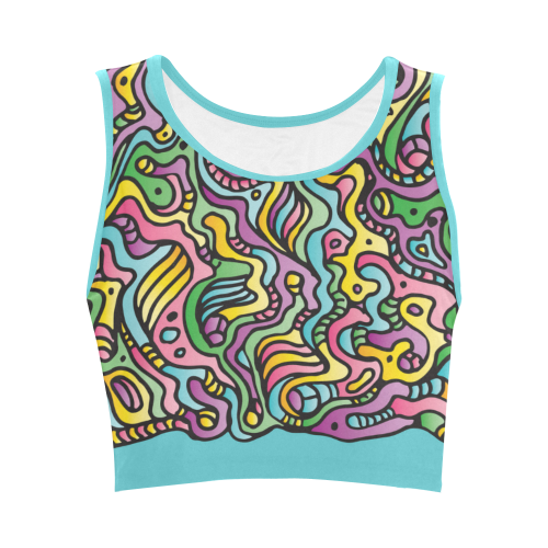 Colorful Tidal Pool, abstract animals, blue Women's Crop Top (Model T42)