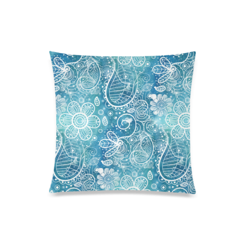 Blue Floral Doodle Dreams Custom Zippered Pillow Case 20"x20"(One Side)