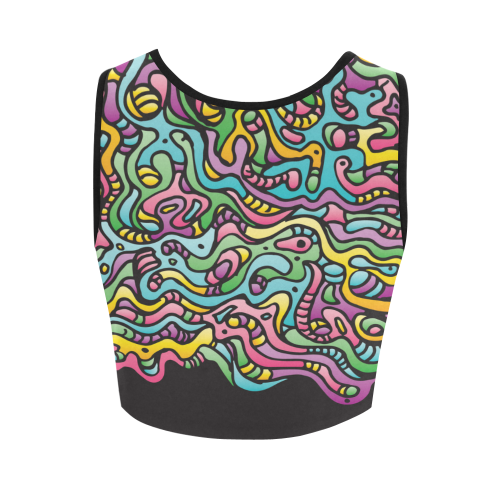 Colorful Tidal Pool, abstract animals, black Women's Crop Top (Model T42)