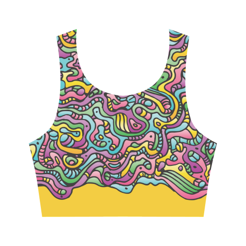 Colorful Tidal Pool, abstract animals, yellow Women's Crop Top (Model T42)