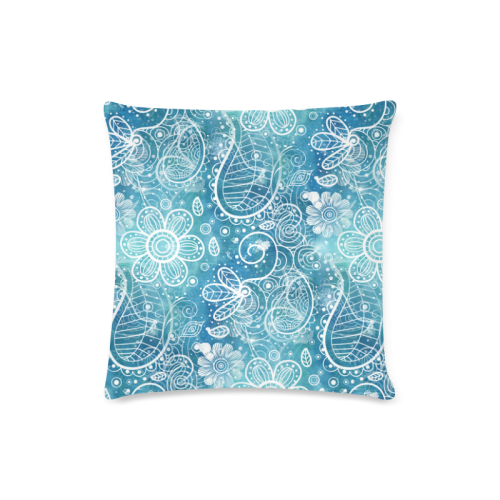 Blue Floral Doodle Dreams Custom Zippered Pillow Case 16"x16"(Twin Sides)