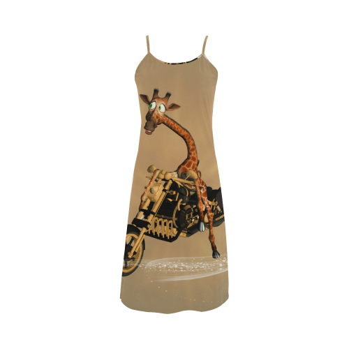 Funny giraffe with motorcycle Alcestis Slip Dress (Model D05)