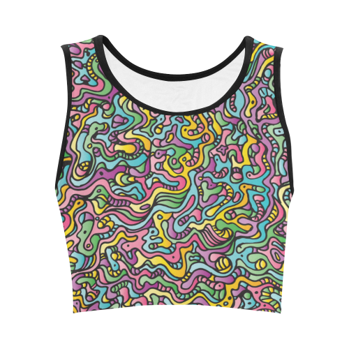 Colorful Tidal Pool, abstract animals, doodle Women's Crop Top (Model T42)