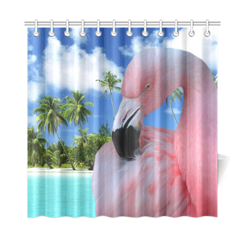 Flamingo and Beach Shower Curtain 72"x72"