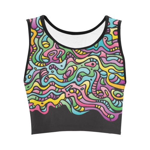 Colorful Tidal Pool, abstract animals, black Women's Crop Top (Model T42)