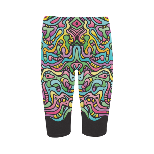 Colorful Tidal Pool, abstract animals, black Hestia Cropped Leggings (Model L03)