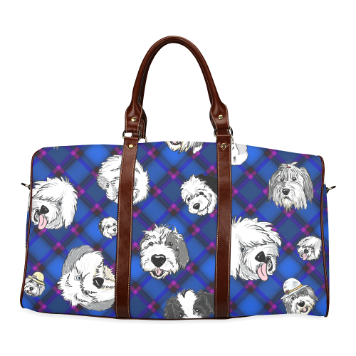 Blue diagonal,sheepie heads. Waterproof Travel Bag/Large (Model 1639)