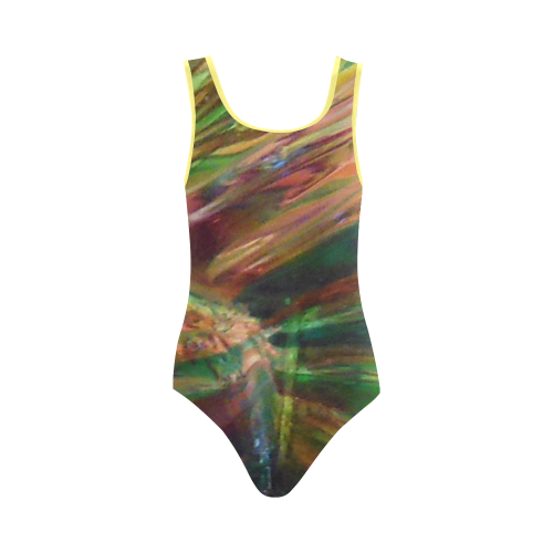 Abstract Colorful Glass Vest One Piece Swimsuit (Model S04)