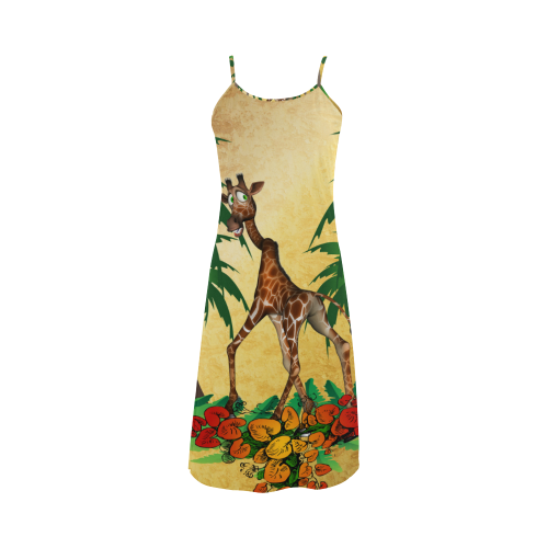 Cute giraffe with palm Alcestis Slip Dress (Model D05)