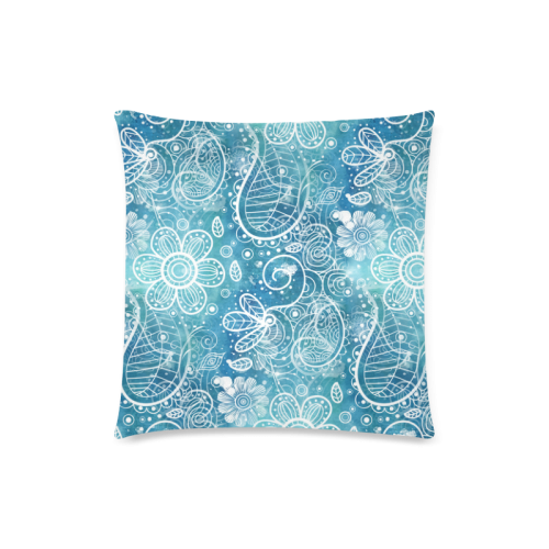 Blue Floral Doodle Dreams Custom Zippered Pillow Case 18"x18" (one side)