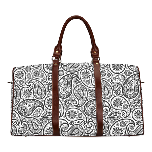 Black and white paisley pattern Waterproof Travel Bag/Large (Model 1639)