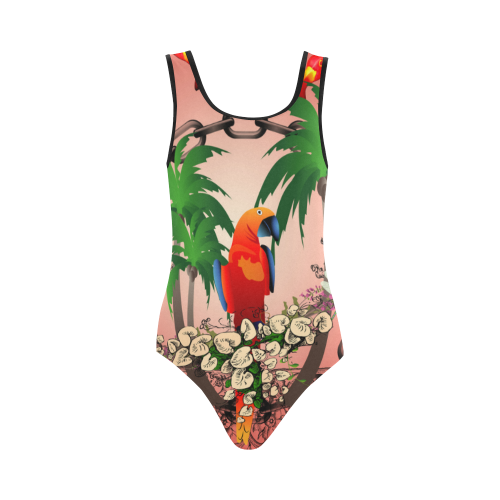 Funny parrot, tropical design Vest One Piece Swimsuit (Model S04)