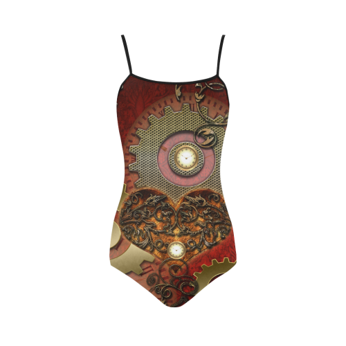 Steampunk, awesome glowing hearts Strap Swimsuit ( Model S05)