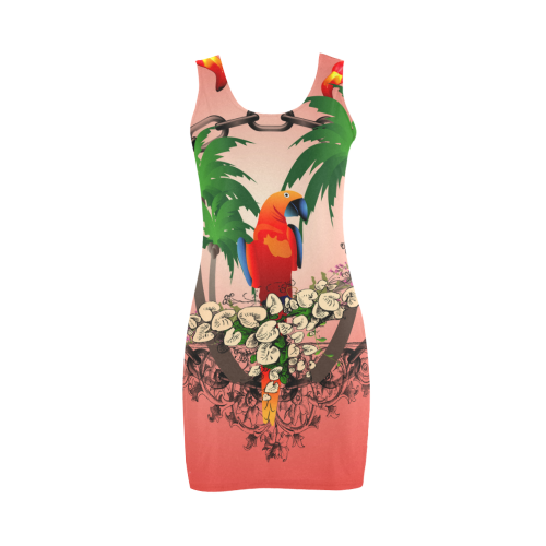 Funny parrot, tropical design Medea Vest Dress (Model D06)