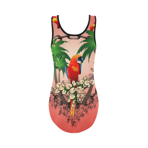 Funny parrot, tropical design Vest One Piece Swimsuit (Model S04)