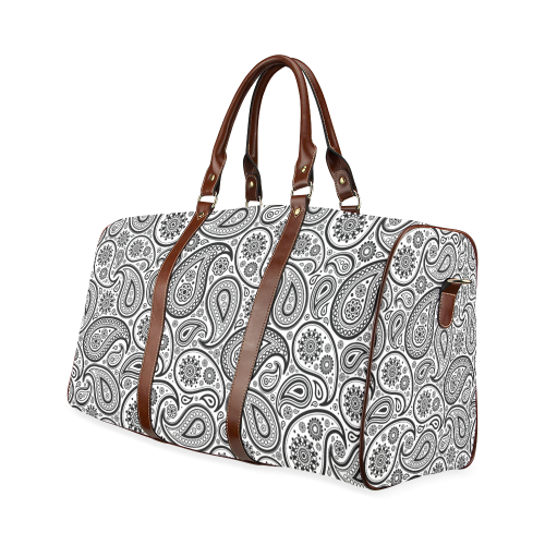 Black and white paisley pattern Waterproof Travel Bag/Large (Model 1639)