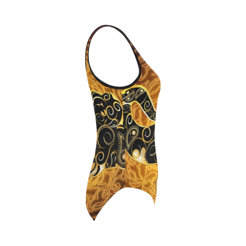 Gold, black elephant Vest One Piece Swimsuit (Model S04)