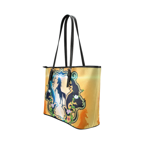 Horse silhouette Leather Tote Bag/Small (Model 1651)