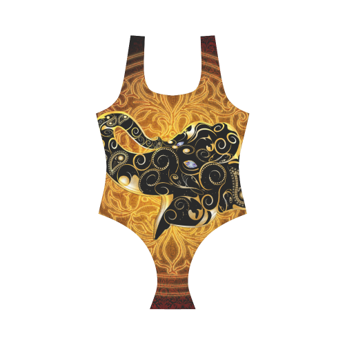 Gold, black elephant Vest One Piece Swimsuit (Model S04)