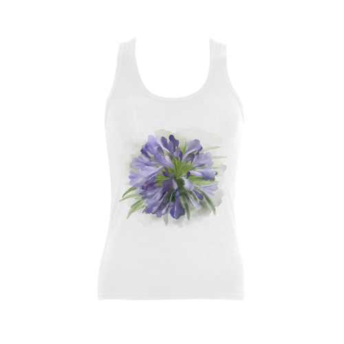 Purple Flower Women's Shoulder-Free Tank Top (Model T35)