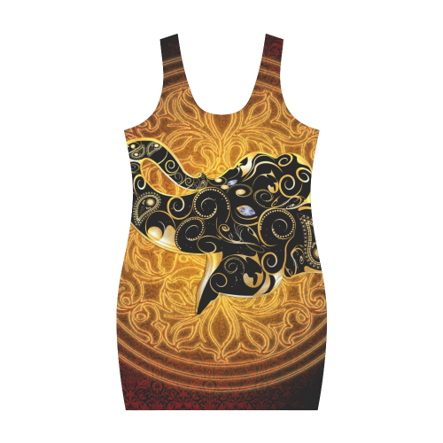 Gold, black elephant Medea Vest Dress (Model D06)