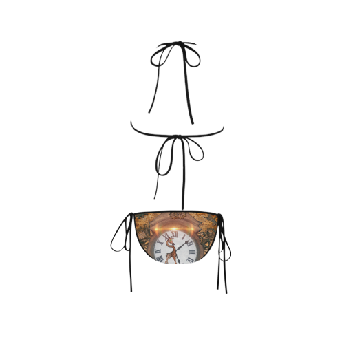 Steampunk, cute giraffe on a clock Custom Bikini Swimsuit
