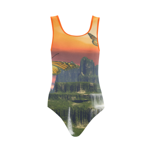 Fantasy world with butterflies Vest One Piece Swimsuit (Model S04)