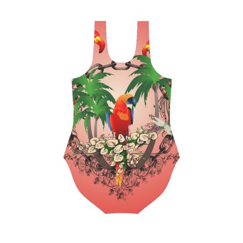 Funny parrot, tropical design Vest One Piece Swimsuit (Model S04)