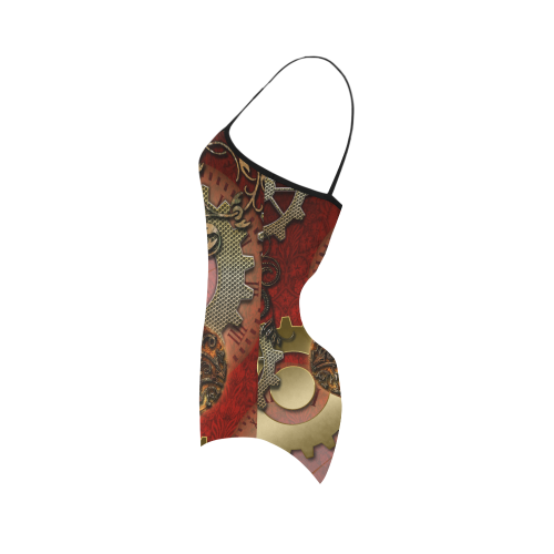 Steampunk, awesome glowing hearts Strap Swimsuit ( Model S05)
