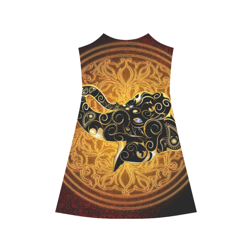 Gold, black elephant Alcestis Slip Dress (Model D05)