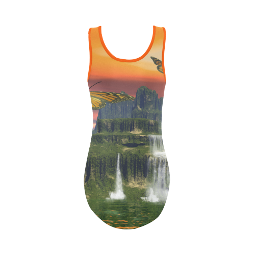 Fantasy world with butterflies Vest One Piece Swimsuit (Model S04)