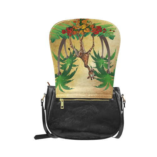 Cute giraffe with palm Classic Saddle Bag/Small (Model 1648)