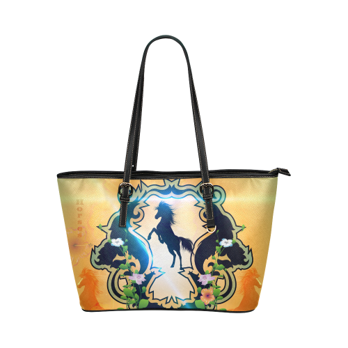 Horse silhouette Leather Tote Bag/Small (Model 1651)