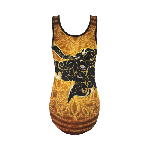 Gold, black elephant Vest One Piece Swimsuit (Model S04)