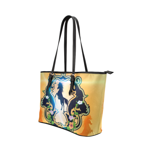 Horse silhouette Leather Tote Bag/Small (Model 1651)