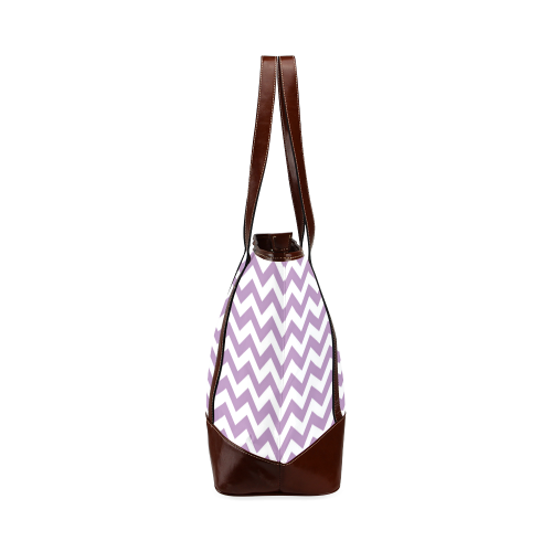Purple Lilac and white zigzag chevron Tote Handbag (Model 1642)