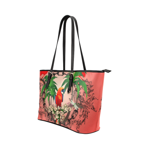Funny parrot, tropical design Leather Tote Bag/Large (Model 1651)