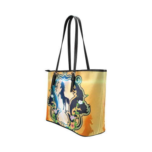 Horse silhouette Leather Tote Bag/Large (Model 1651)