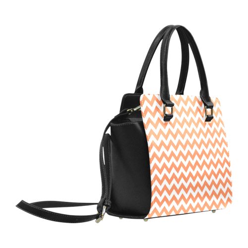 Tangerine Orange and white zigzag chevron Classic Shoulder Handbag (Model 1653)