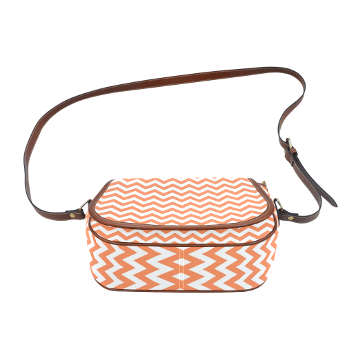 Tangerine Orange and white zigzag chevron Saddle Bag/Small (Model 1649) Full Customization