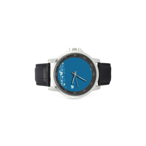 blue with white hearts Unisex Stainless Steel Leather Strap Watch(Model 202)
