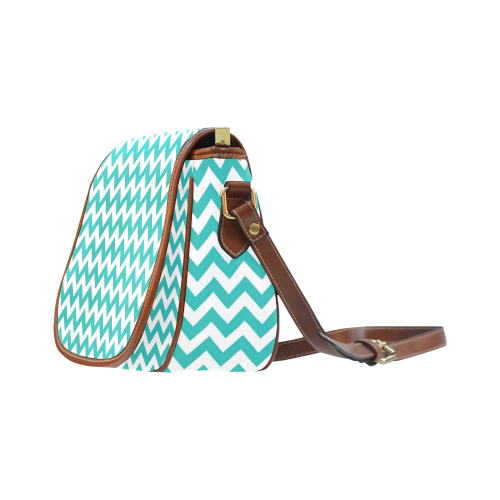 Turquoise and white zigzag chevron Saddle Bag/Small (Model 1649) Full Customization