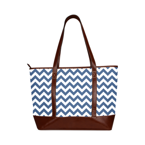 Navy Blue and white zigzag chevron Tote Handbag (Model 1642)