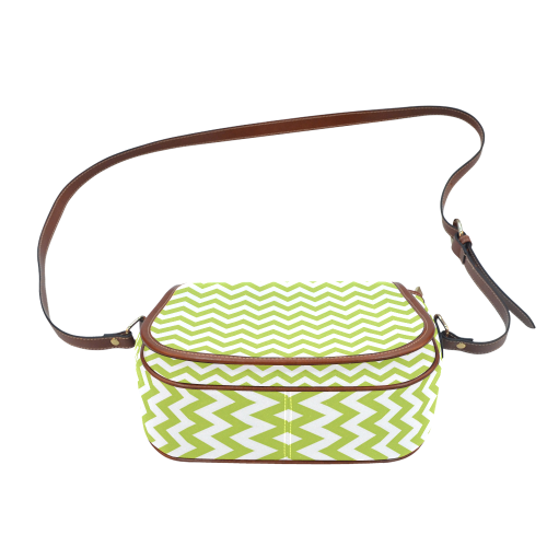 Spring Green and white zigzag chevron Saddle Bag/Small (Model 1649) Full Customization