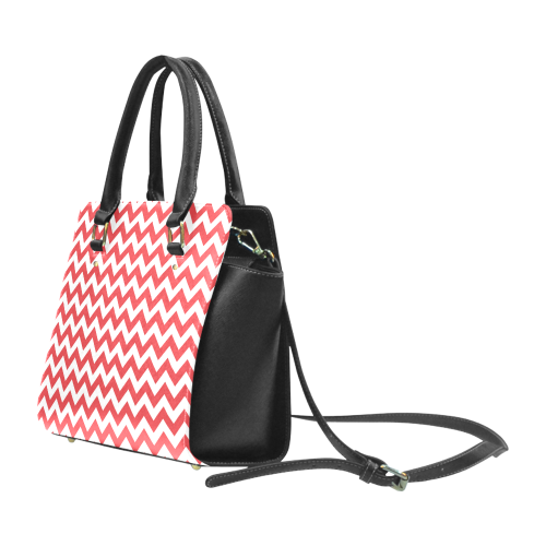 Poppy Red and white zigzag chevron Classic Shoulder Handbag (Model 1653)