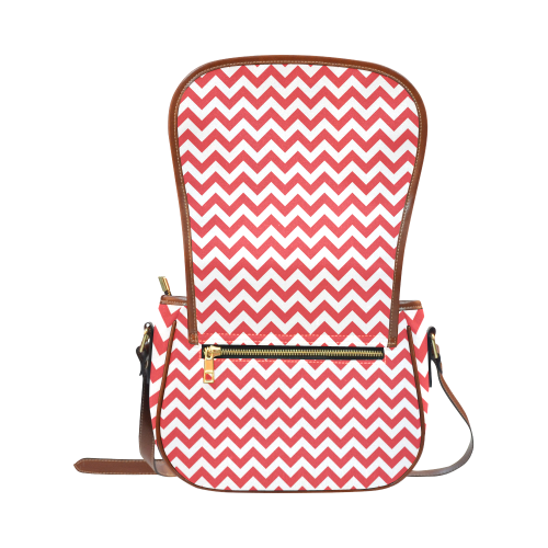 Poppy Red and white zigzag chevron Saddle Bag/Large (Model 1649)