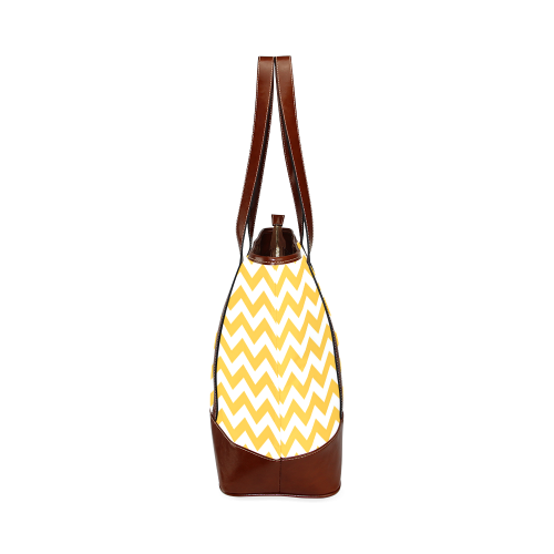 Sunny Yellow and white zigzag chevron Tote Handbag (Model 1642)