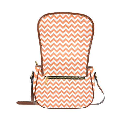 Tangerine Orange and white zigzag chevron Saddle Bag/Large (Model 1649)